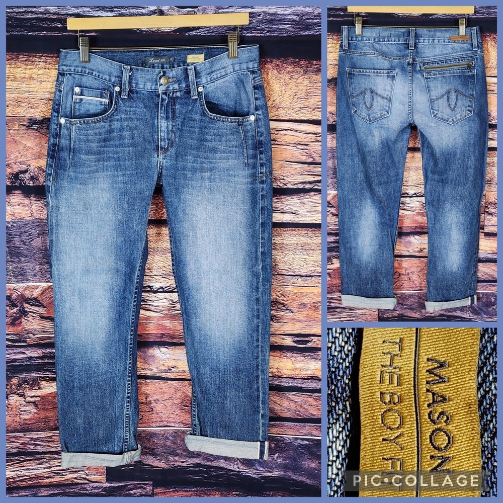 Level 99 Mason The Boy Fit Selvedge Blue Jeans Women's Sz 27 Med Wash Cuff Denim
